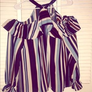 Cold shoulder striped top